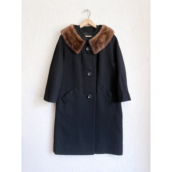 Lilli Ann Jackets & Blazers - 50s 60s vtg black wool mink fur collar coat